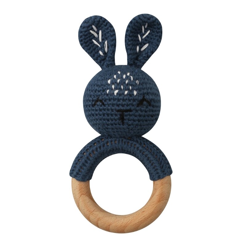 Baby Beißring Holz Spielzeug Handy Pram Krippe Ring Häkeln Rassel Schnuller Beißring BX0D: bunny B-7