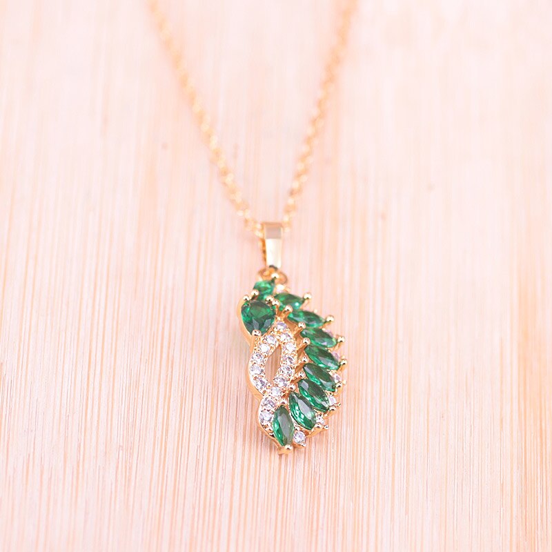 Risenj Goud Kleur Sieraden Set Vele Kleuren Luxe Marquise Groene Steen Voor Vrouwen Hoepel Oorbellen Hanger Ketting Set: pendant