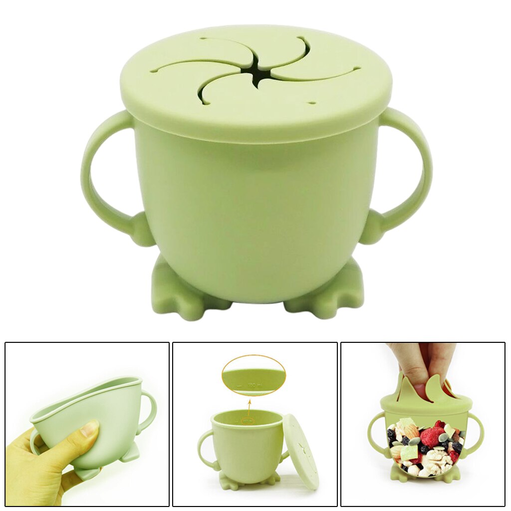 Spill-Proof Baby Kids Peuter Baby Siliconen Snack Cup Met Deksel Snack Kom Container: Light Green