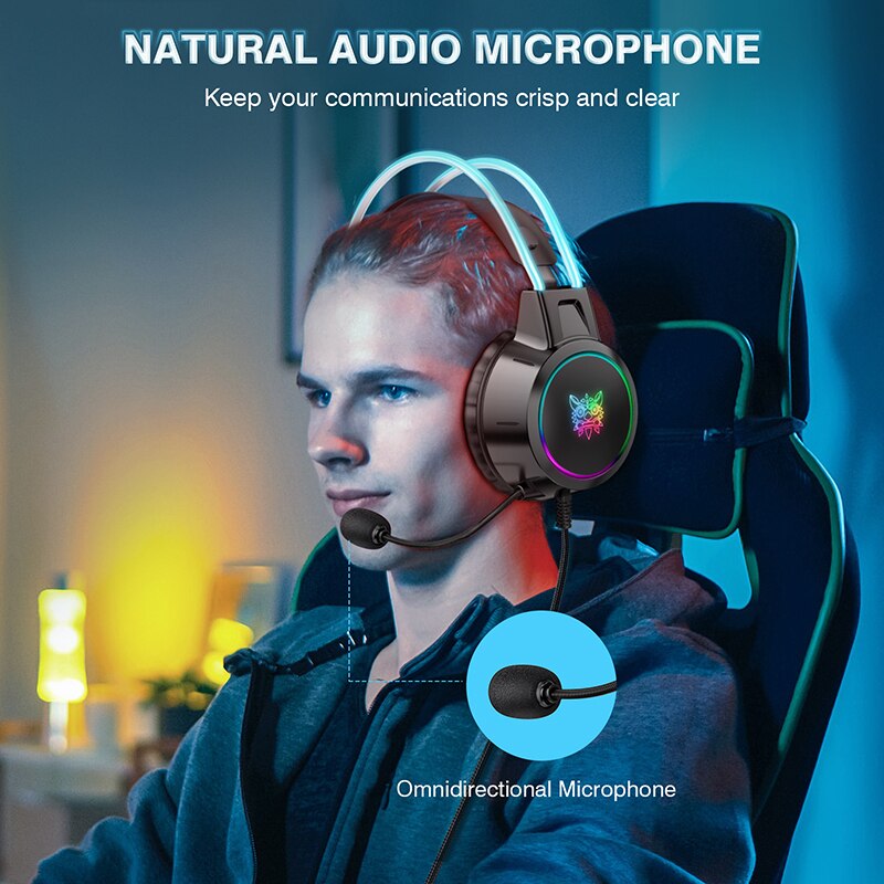 ONIKUMA X15 gamingowy zestaw słuchawkowy Casque komputer dźwięk Stereo przewodowe słuchawki z mikrofonem kolorowe światło na laptopa PS4 Xbox One telefon