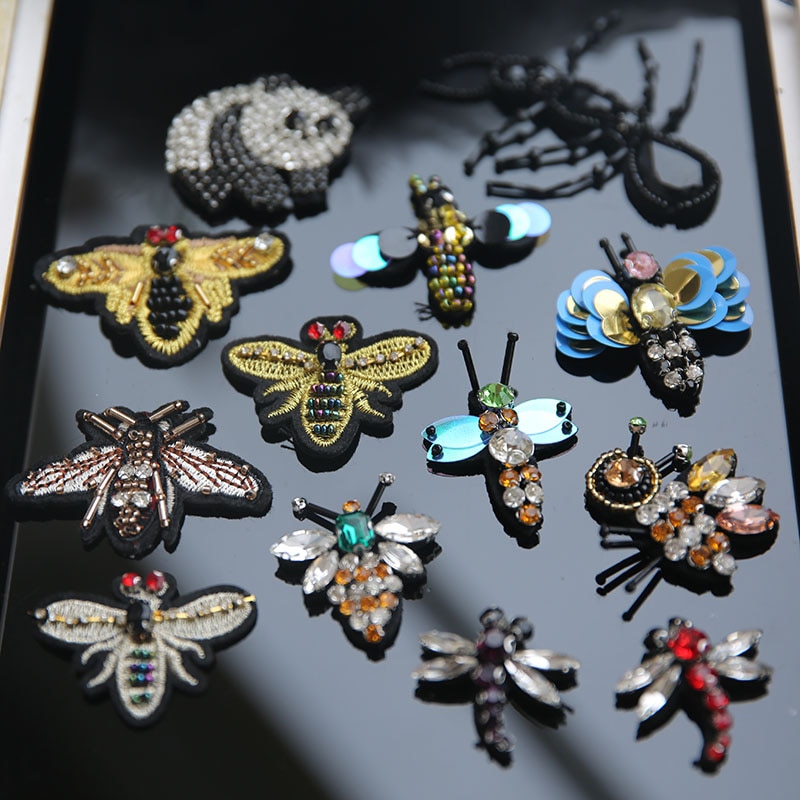 1 stuk bijen pailletten strass steentjes kralen broche patches applicatie naaien kralen applicatie kleding schoenen tassen decoratie patch diy