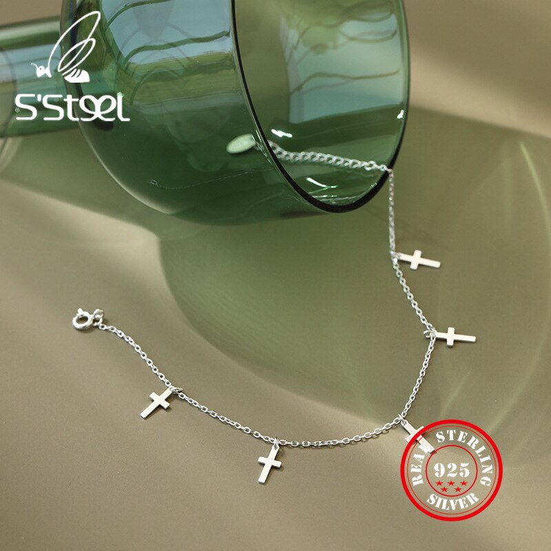 S'steel 925 Sterling Silver Anklets For Women Cross Anklet Party For Girls Tobillera De Plata De Ley Mujer Fine Jewelry