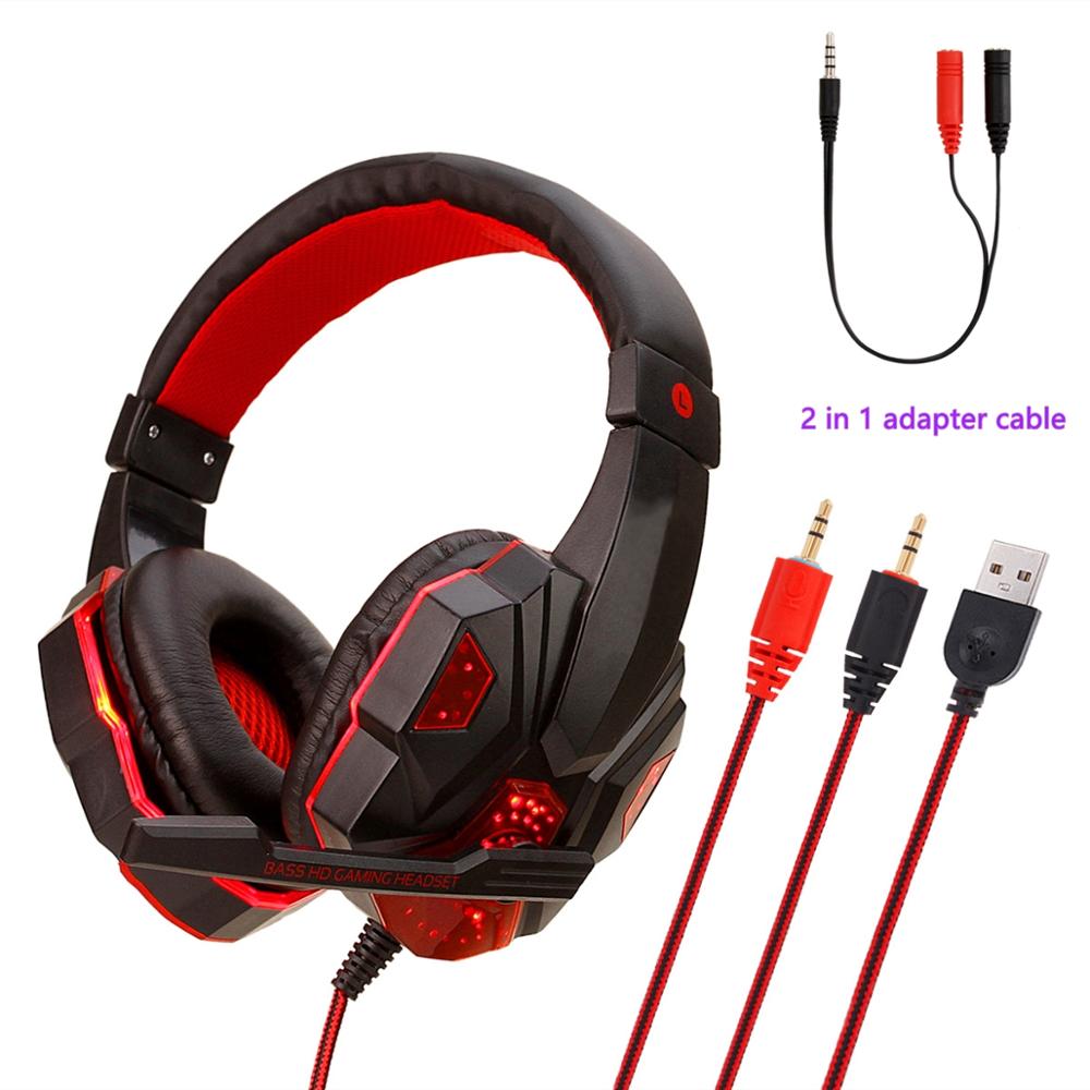 Profissional led luz gamer fone de ouvido para computador ps4 gaming fones de ouvido estéreo baixo ajustável pc com fio fone de ouvido com microfone presentes: BlackRed for PC