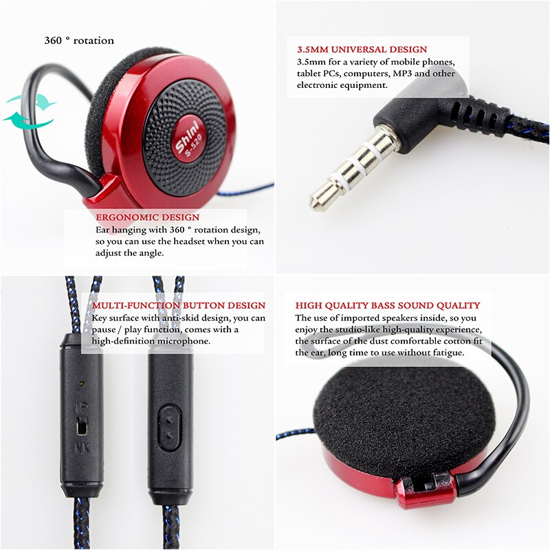 Ohr Haken Kopfhörer Verdrahtete Kopfhörer 3,5mm Super Bass Headset Mit Mikrofon Sport Kopfhörer für iPhone Samsung Xiaomi Huawei