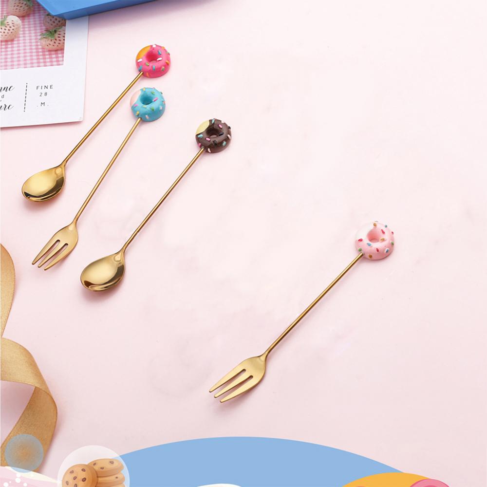 SALES! Cute Stainless Steel Cartoon Kid Spoon Donut Coffee Fork Dessert Tool