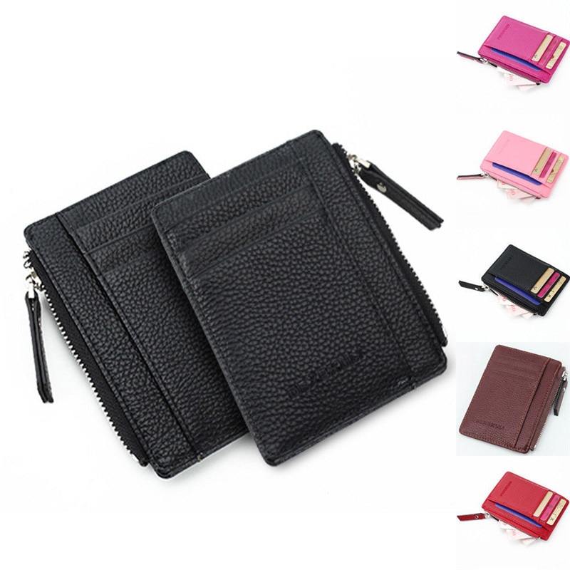 Womens Men Unisex Leather Small Mini Wallet Card Holder Zip Coin Purse Handbag