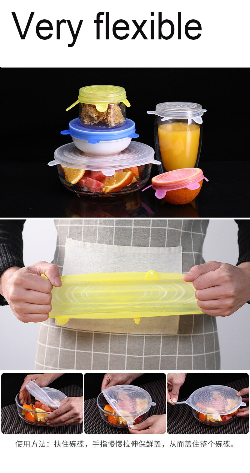 Coperchi elastici in Silicone coperchi elastici riutilizzabili coperchi ermetici per alimenti mantenere freschi sigilli ciotola coperchio avvolgente elastico pentole da cucina