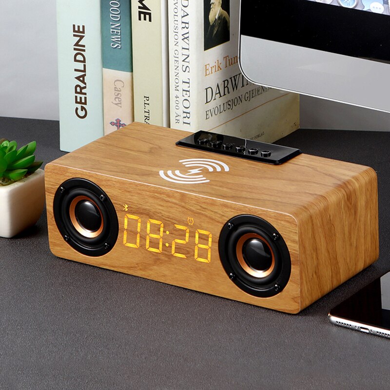 Home theater wooden TV sound bar computer bluetooth speaker subwoofer Fm radio Wireless charging Alarm clock caixa de som