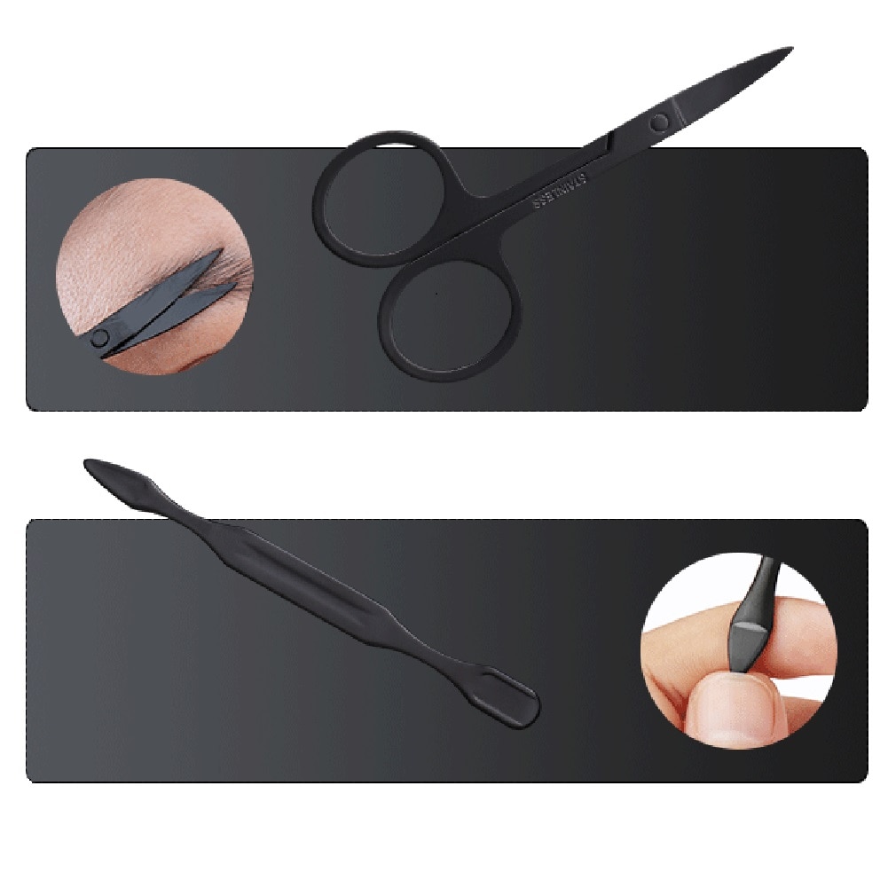 7 unids/set Set de cortaúñas portátil viaje acero inoxidable negro pedicura tijera pinzas manicura kit de herramientas de uñas