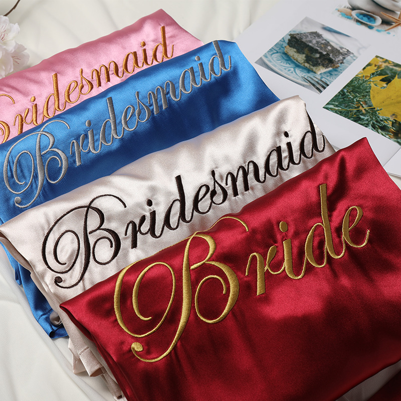 Bruid Bruidsmeisje Ochtend Kimono Badjas Jurk Borduurwerk Trouwjurk Zomer Dames Nachthemd Losse Satijnen Huiskleding