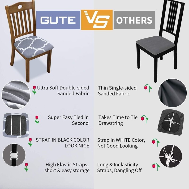 4 Pcs,Chair Seat Covers,Dining Room Chair Seat Covers with Ties,Stretch Printed Chair Covers Protectors for Chairs
