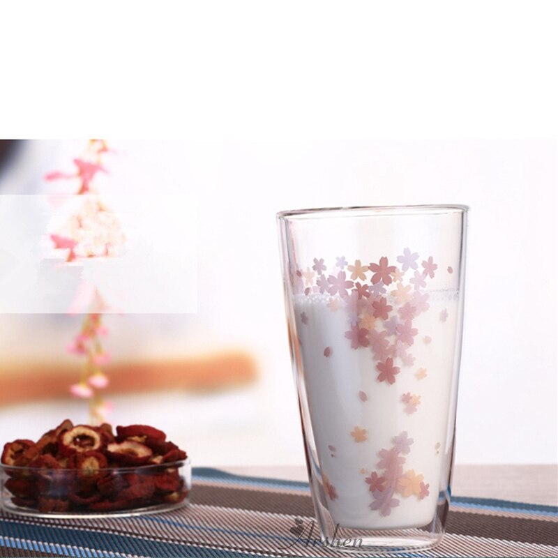 Arshen kirsebærblomster 350ml dobbelt vegg skudd glass klart håndlaget varmebestandig te drikke kopper sunn drikke krus kaffeglass