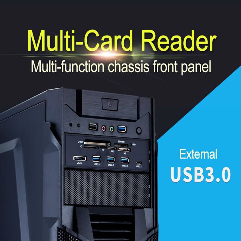 Nworld STW-Lector de tarjetas multifunción todo en 1 para PC, panel frontal de 5,25 pulgadas, 3 puertos, USB 3,0, 3,1, compatible con M2, MSO, SD, MS