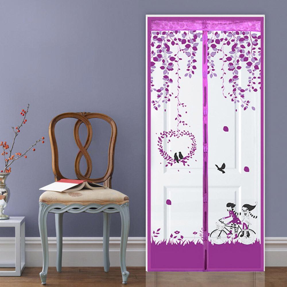 Magnet Mosquito Net Bicycle Lovers Pattern Soft Yarn Insect Screen Curtain Window Fly Magnetic Door Curtains Anti-Mosquito Mesh: Purple / 90X210CM