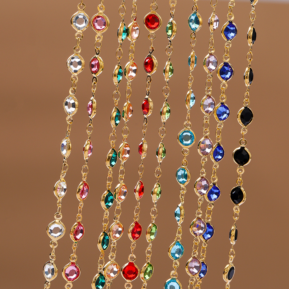 1 metro/rollo de cuentas de cristal coloridas de 6mm, cadena con cuentas de cristal, collar de oro KC, accesorios de cadena para manualidades para hacer joyería DIY