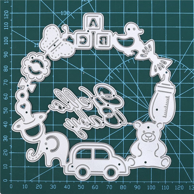 DiyArts Hello Baby Metalen Stansmessen Auto Speelgoed Olifant Cirkel voor Card Making Scrapbooking Embossing Bezuinigingen Stencil Craft Sterft
