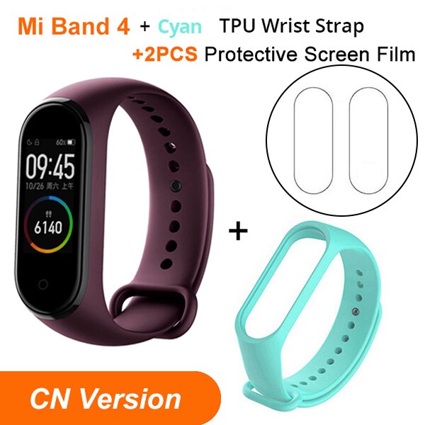 In Stock Xiaomi Mi Band 4 SmartBand MiBand 4 Bracelet Heart Rate Fitness tracker Bluetooth 5.0 50M Waterproof: CN Red N Cyan Strap