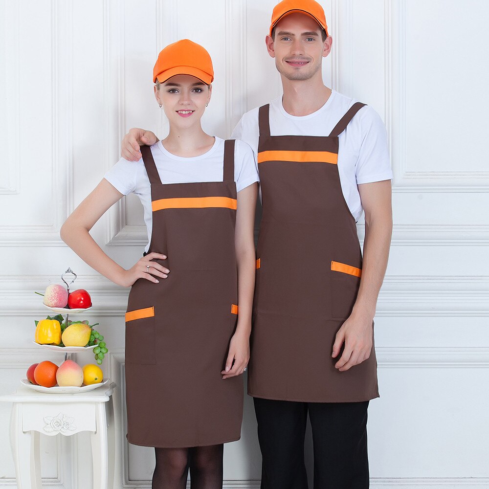 Unisex Thin Thick Style Work Apron Restaurant Two Pockets Strap Hotel Cafe Bakery BBQ Waiter Chef Kitchen Cooking Uniform Aprons