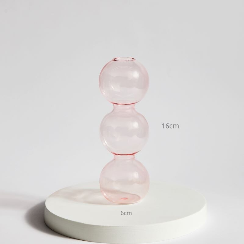 Vase à bulles en verre coloré , Arrangement de fleurs, ornements de Table hydroponique, décoration de maison: Short Pink