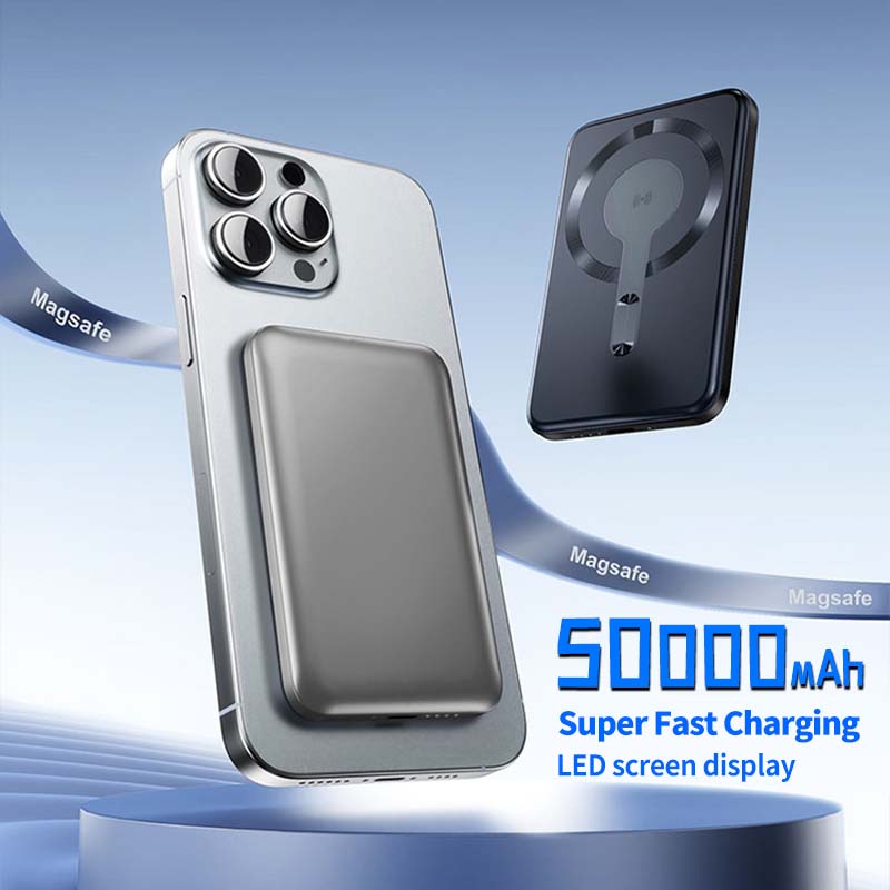 50000mAh Powerbank Ultrafino Liga de Aluminio Sem Fio Carregamento Rápido Banco de Potência de Sucção Magnética com Uma Capacid