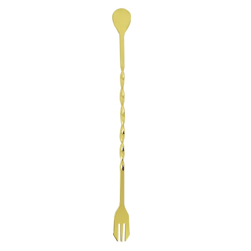 Outil de Bar pour Cocktail en acier inoxydable, filtre, bec verseur, cuillère à mélanger, couteau à chaîne, pinces à glace, tasse à mesurer, Shaker à Cocktail: Gold Fork Spoon