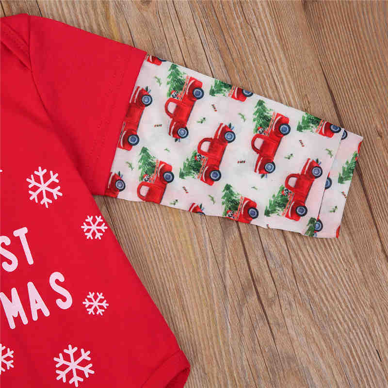 Del bambino Del bambino Delle Ragazze Dei Ragazzi La Mia Prima Di Natale auto pinta superiore Rosso Neve Pagliaccetto 0-18M Del bambino Di Stampa Di Natale tuta