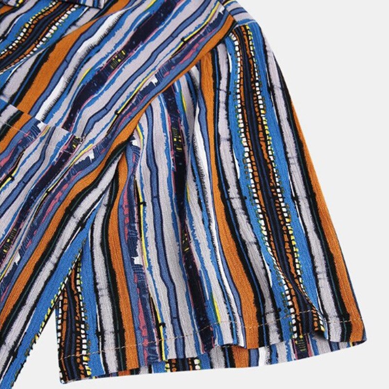 Heren korte mouwen gestreept overhemd zomer casual korte mouwen revers knopen tops voor heren