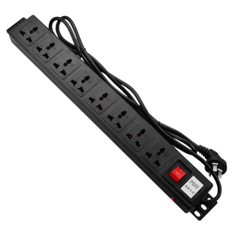 1U PDU 8 Outlet Metal Power Strip Surge Protector 250V 10A 2500W for 19 inch Q84D