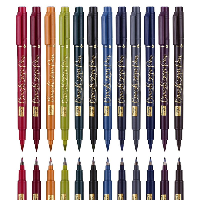 12 Kleur Kalligrafie Pen Set Multifunctionele Borstel Markers Handtekening Ontwerpen Leren Extra Fine Liner Voor Tekening Hand Belettering