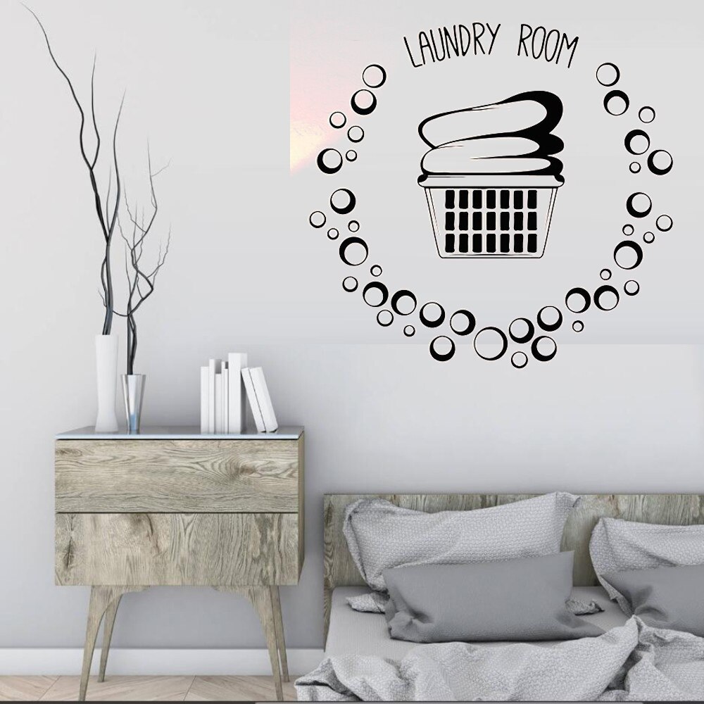 Laundry Room Basket Clothes Bubbles Vinyl Wall Decal Home Decor Art Mural Removable Wall Stickers LW13