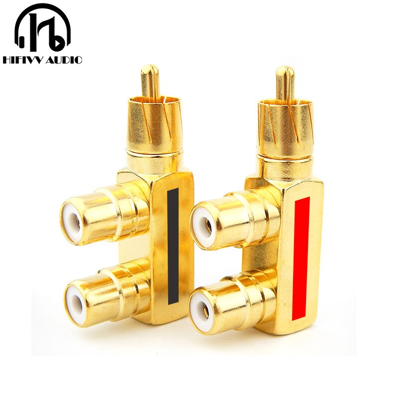 2PCS RCA Tee Joint of Gold Plated Copper 1 RCA Male to 2 RCA Female AV Audio Video Adapter Plug Splitter Converter Connector