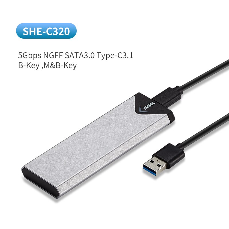 SSK M.2 SATA/NVME SSD Gehäbenutzen M.2 auf USB Typ C 3,1 SSD Adapter für NVME PCIE M Schlüssel NGFF SATA B Schlüssel SSD Disk Kasten M.2 SSD fallen: Sie-C320