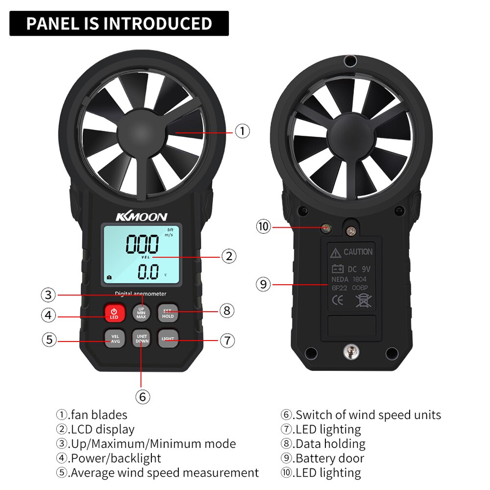 KKMOON Wind Meter Handheld Anemometer Tragbare Wind Geschwindigkeit Meter CFM Meter Wind Messgerät mit Lcd-hintergrundbeleuchtung Wind Sensor