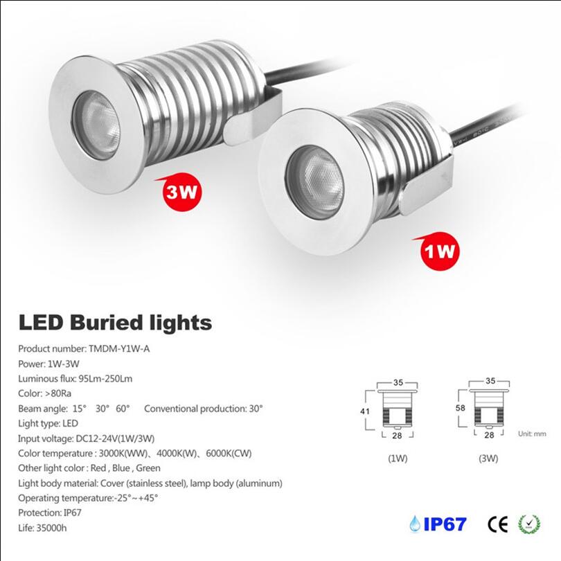 LED Landscape Lighting 1W 3W Led Paver Light Mini LED Undergroun Light DC12V 24V Buried Inground Lamps for Floor Deck Stairs