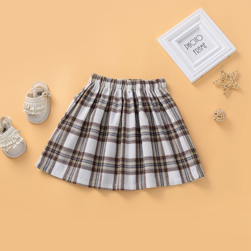 Gonna a quadri classica per ragazze primavera e autunno gonne a pieghe elastiche in vita per bambini nuovi WT589