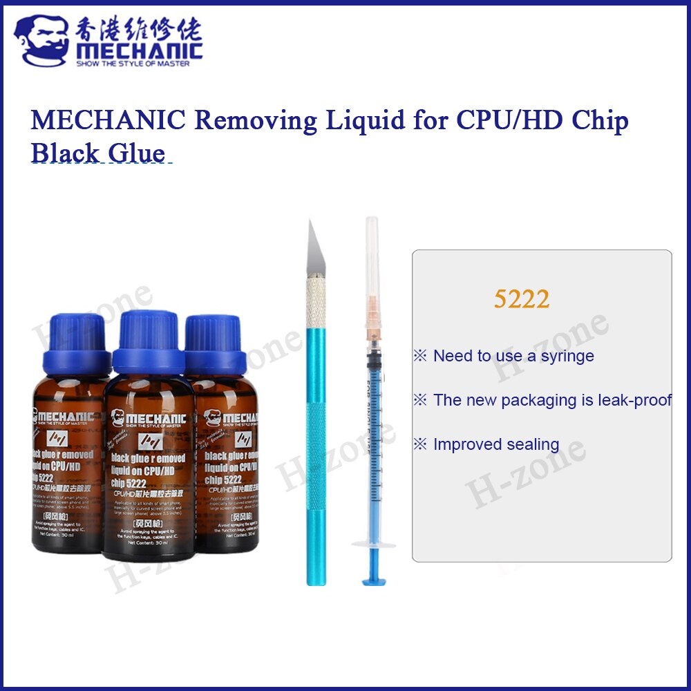 MECHANIC 5222-Líquido de eliminación para CPU/HD Chip, pegamento negro, limpiador de chips de CPU de teléfono móvil para reparación de Iphone, líquido de eliminación, 30ML