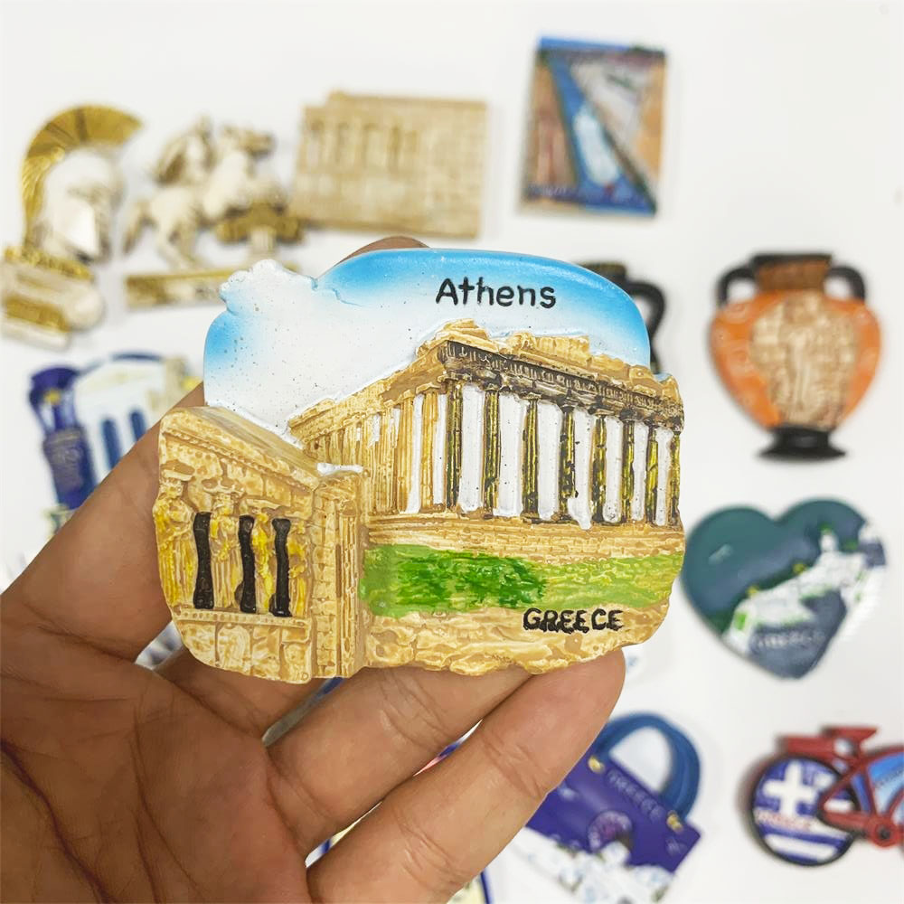 World travel Fridge Magnet Greece Sparta Kariatides Hellas Athens Sentorini Crete Tourist souvenir Magnetic Refrigerator Sticker: Brown