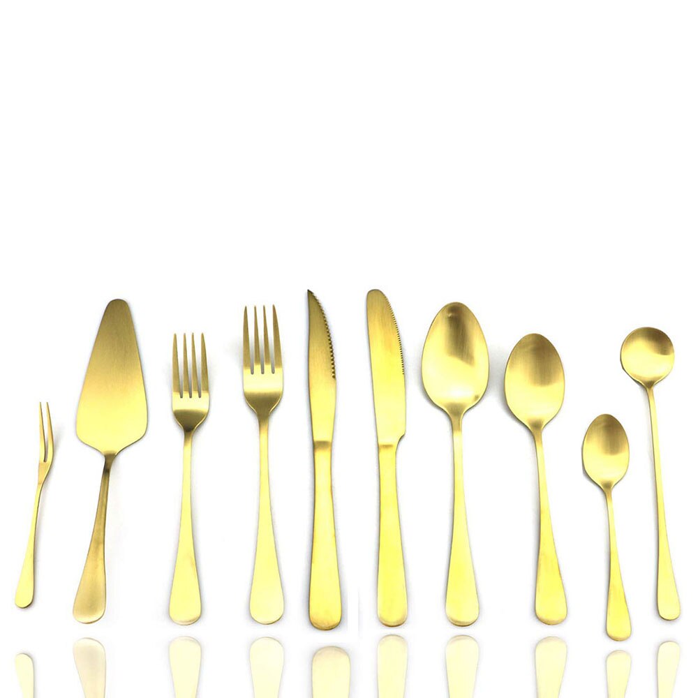 Royal 10 stk mat sort bestik bestik sæt rustfrit stål spisestel skarp bøf kniv kage gafler skeer blå service sæt: Guld 10 stk