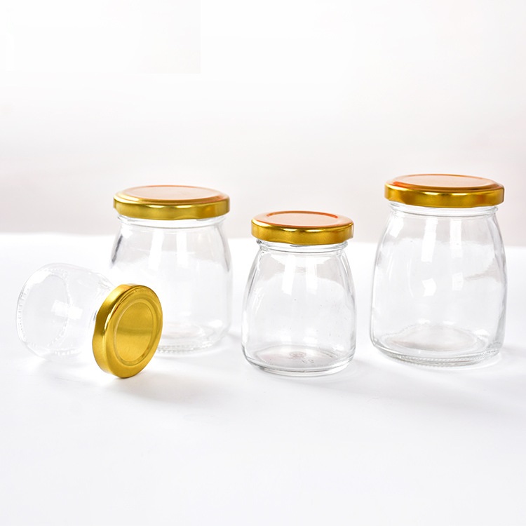 6 Stks/partij 50Ml/100Ml/150Ml/200Ml Glazen Pot Honing Verpakking Fles Jampot candy Fles Glazen Fles Opslag Gold Deksels