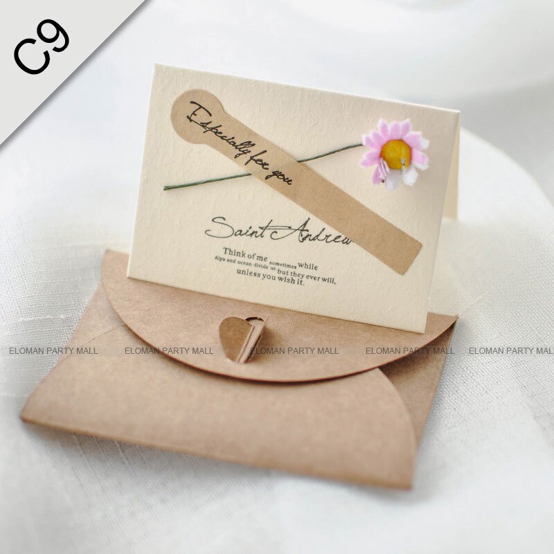 Eloman rustikke bryllup invitationer kort fødselsdag bryllup invitation konvolut+blanke kort+blomster: C9