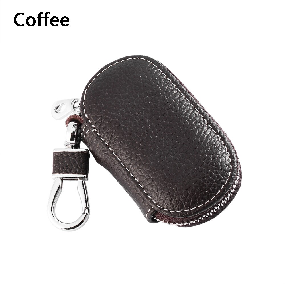 Leather Car Key Wallets Men Key Holder Housekeeper Keys Organizer Women Keychain Covers Zipper Key Case Bag Unisex Pouch Purse: Coffee