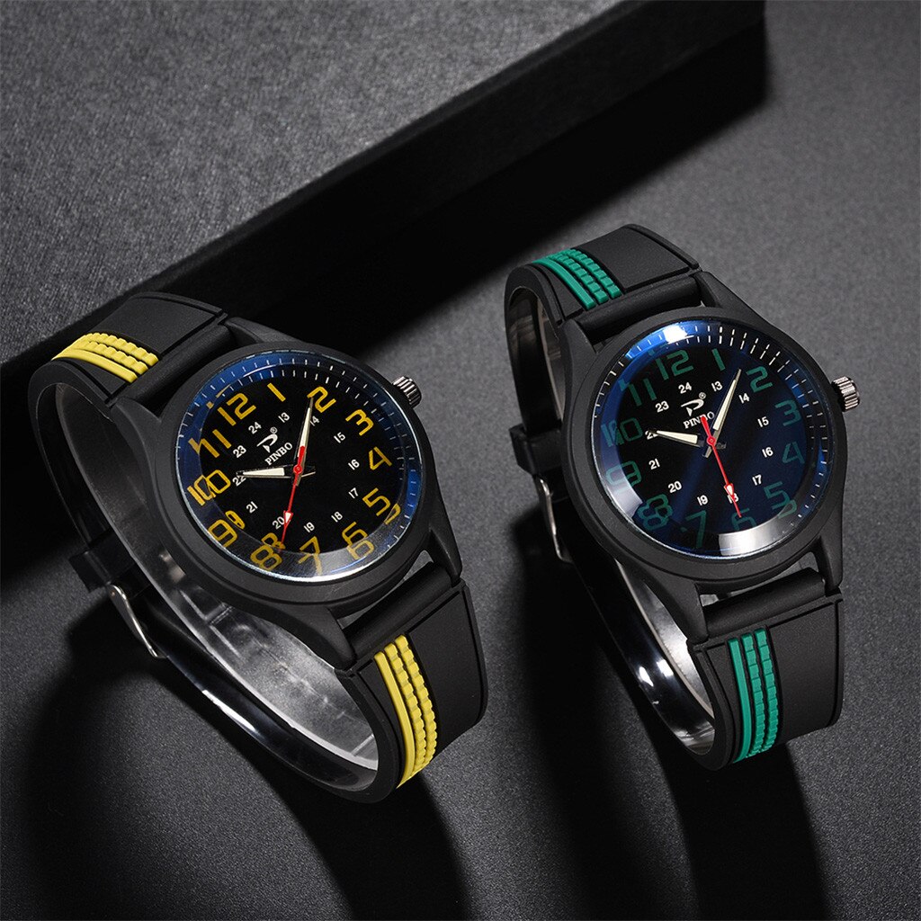 Men Soft Silicone Rubber Strap Sports Watch Simulated Quartz Watch