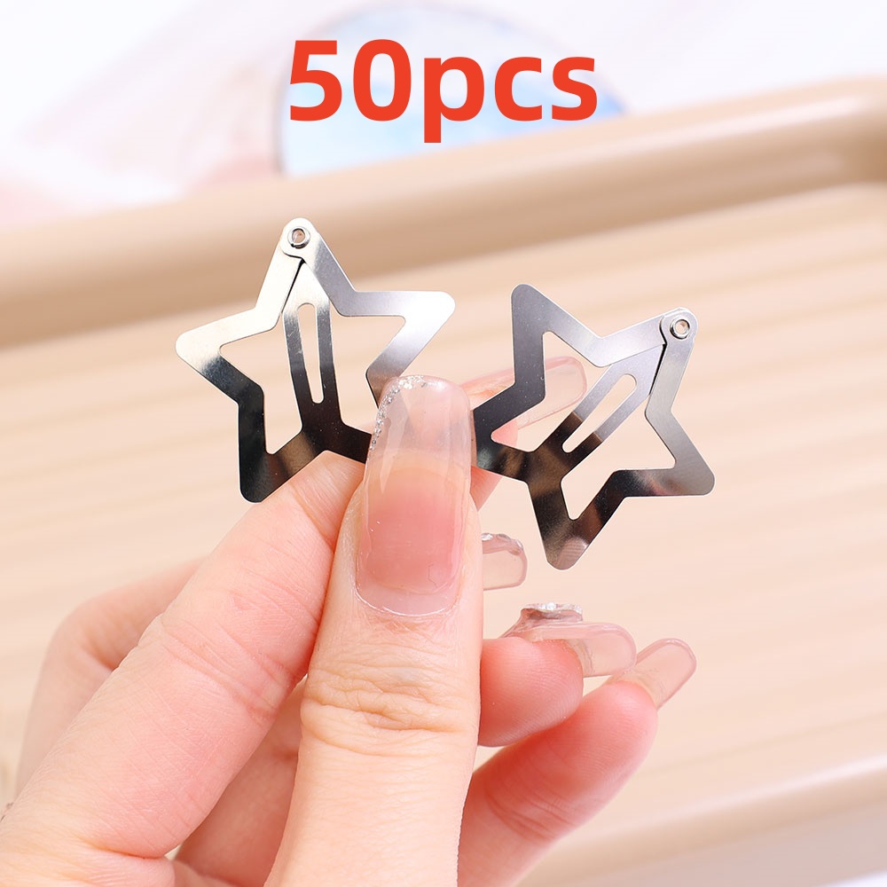 2-50 Uds. Pinzas para el cabello de estrella para niñas, estrella de filigrana, Clip a presión de Metal, pasadores de horquillas, accesorios para la cabeza: Bañado en rodio de imitación
