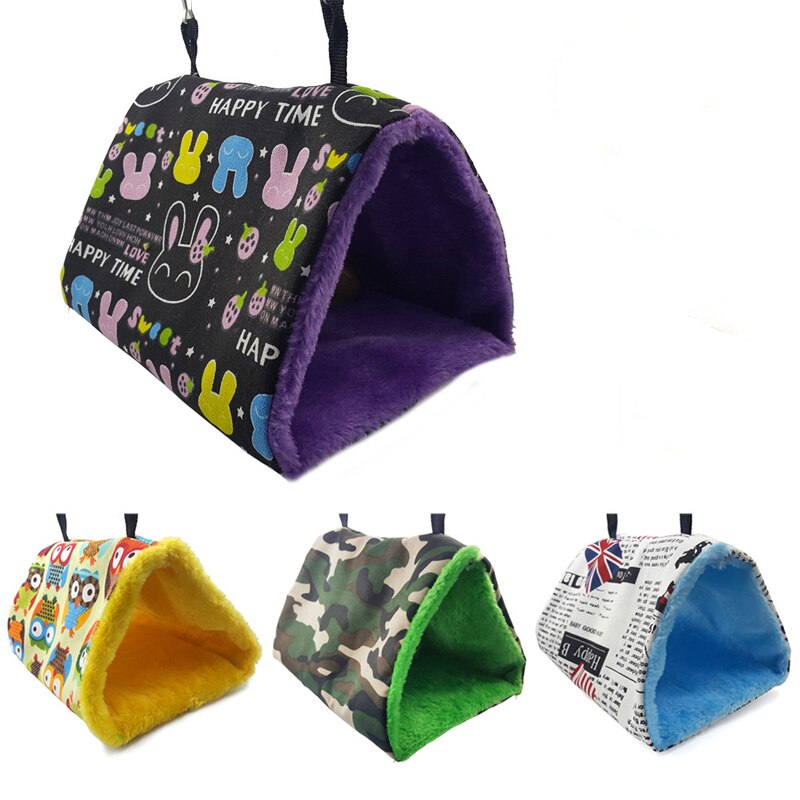 4 Colors 3 Size Warm Flufffy Three Corner Parrot Hamster Sugar Glider Hammock Cage Small Pet Squirrel Hanging Sleeping Bed