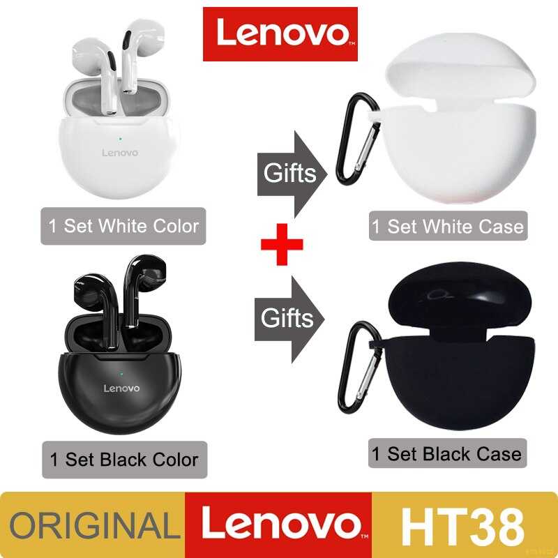Lenovo HT38 TWS Earphone Wireless Fone Bluetooth Headphones AI Control Mini Headset Dual Mic Noise Reduction HiFi Stereo Earbuds: Whi ad Whi Bla ad Bl
