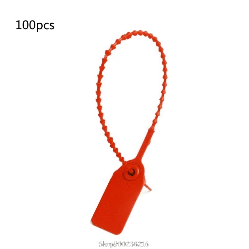 100 stk. engangs plast pull-tite sikkerhedstætninger skiltning nummereret selvlås  d14 20: Rød