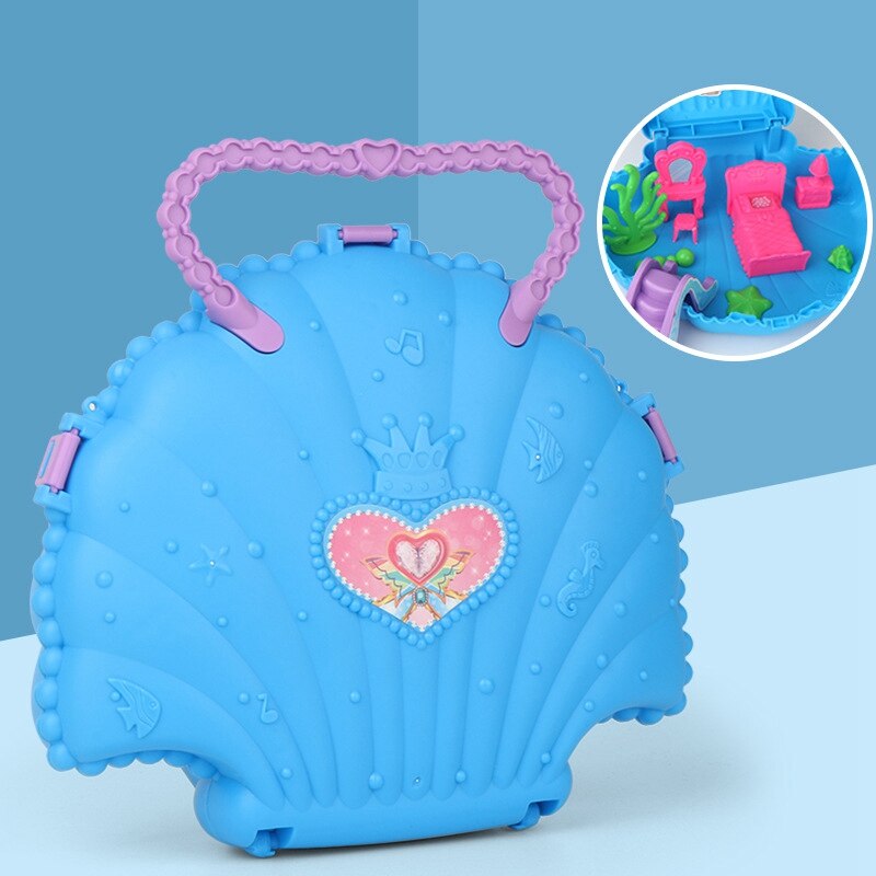 13Pcs Draagbare Satchel Meisjes Spelen Set Speelgoed Kinderen Shell Opslag Huis Speelgoed Puzzleimulation Speelhuis Speelgoed