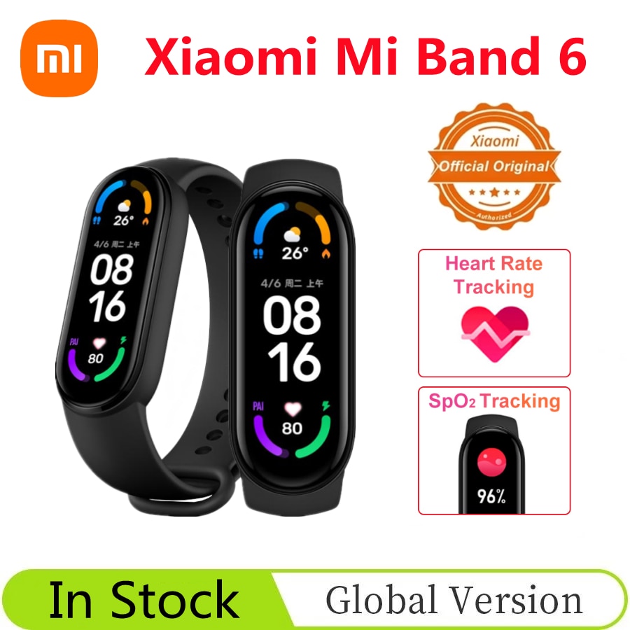Globalna wersja Xiaomi Mi Band 6 Smart Bracelet5 kolor 1.56 &quot;ekran AMOLED Fitness tętno wodoodporny wielojęzyczny Miband 6
