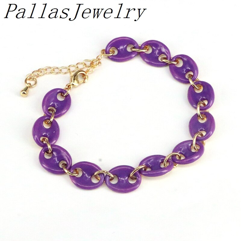 3Pcs Kleurrijke Enamel Hand Gemaakt Pig Nose Vorm Ketting Armband, Vergulde Metalen Link Enamel Ketting Armband, partij Sieraden