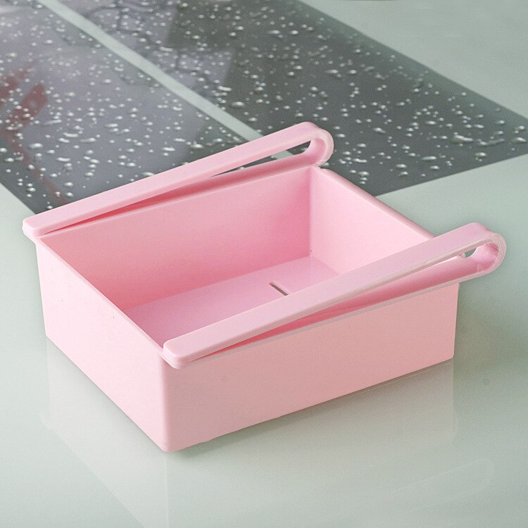 Køleskab justerbar strækbar organizer skuffe kurv køleskab skuffer frisk spacer lag mad opbevaringsstativ: Lyserød 16.5 x 15.5 x 7cm